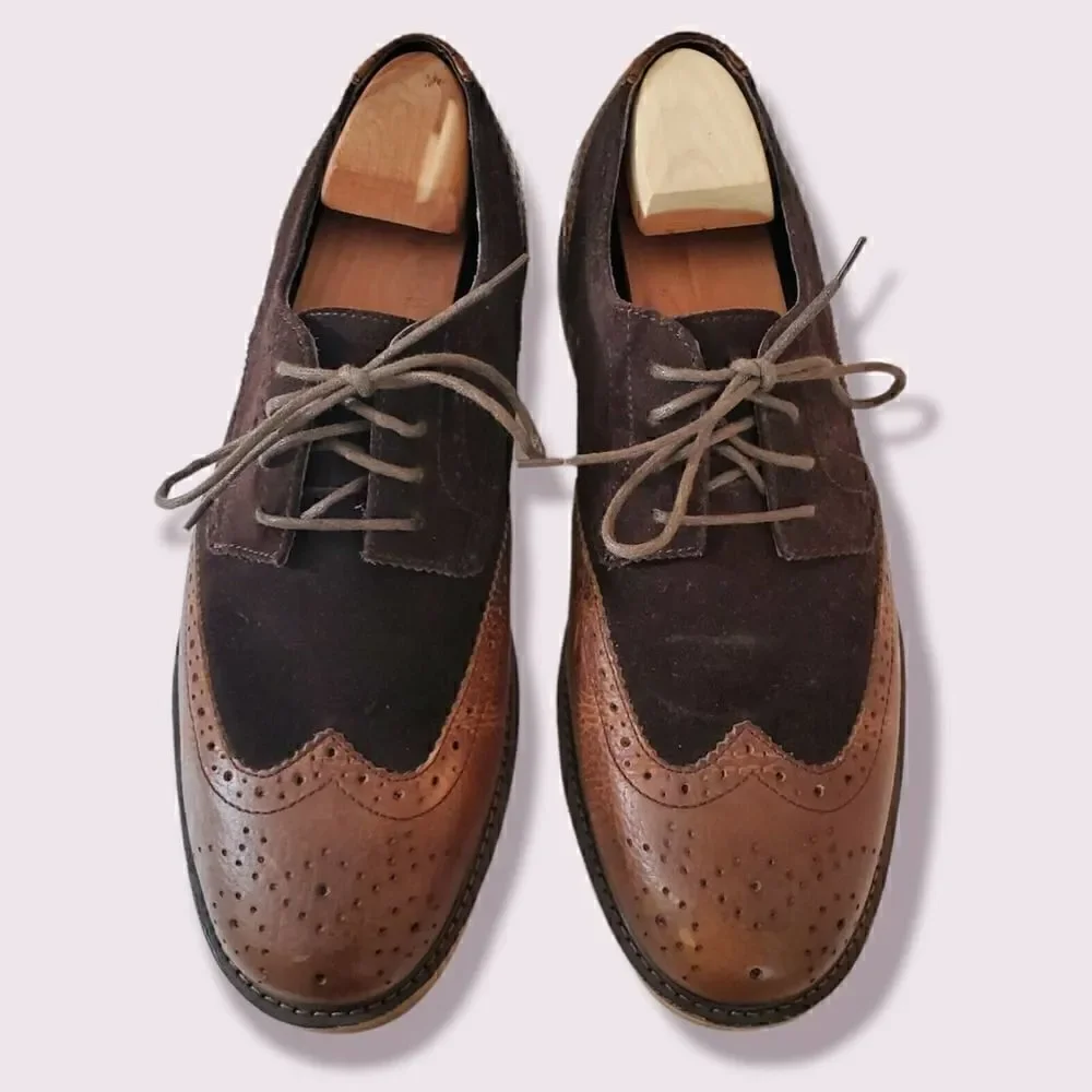 Lands End Astor Wingtip Men's 10.5 Homme Spice Brown Dress Shoes | BUCKS | EUC